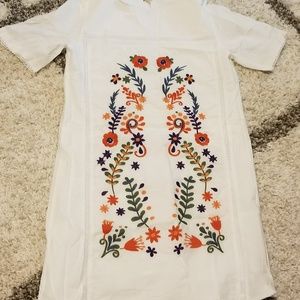 White shift dress with multi color floral detail